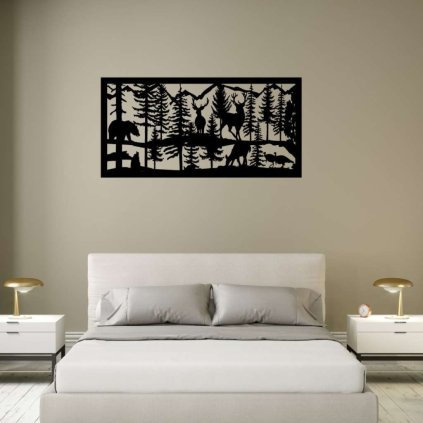 Dřevěný obraz les se zvířaty