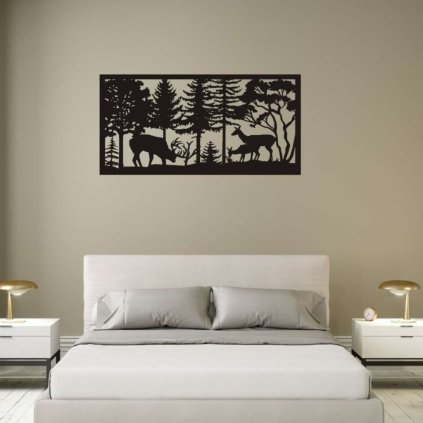 Dřevěný obraz jelení rodinka