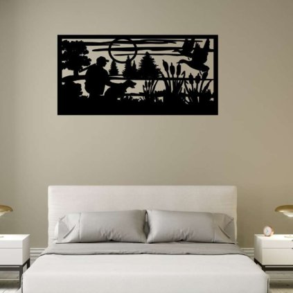 Dřevěný obraz myslivec na lovu kachen