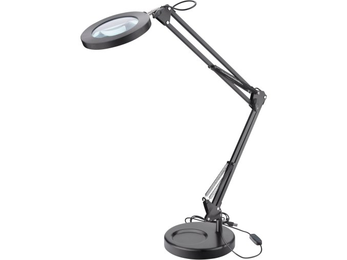 stolní lampa s lupou, USB napájení, černá, 2400lm, 3 barvy světla, 5x zvětšení
