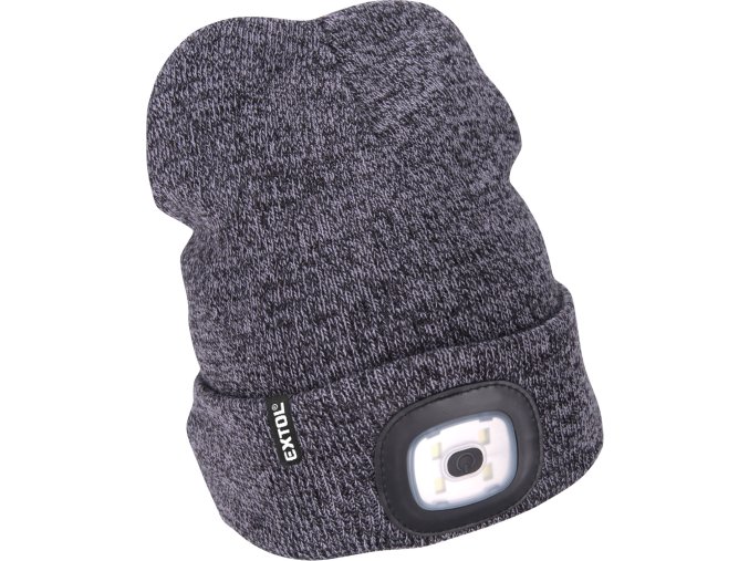 čepice s čelovkou 4x45lm, USB nabíjení, šedá/černá, univerzální velikost, 100% acryl