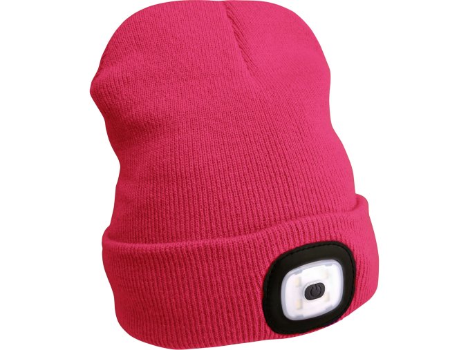 čepice s čelovkou 4x45lm, USB nabíjení, růžová, univerzální velikost, 73% acryl a 27% polyester