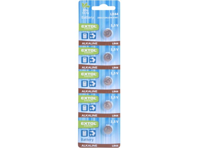 alkalické baterie, 5ks, 1,5V (LR44)