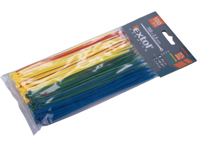 stahovací barevné pásky, 150x2,5mm, 100ks, (4x25ks), 4 barvy, nylon PA66
