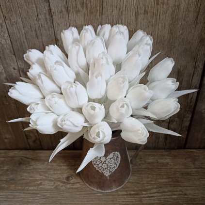 46821 tulipan umely biely s bielou stonkou a listom jemne bieleny 44cm cena za 1ks