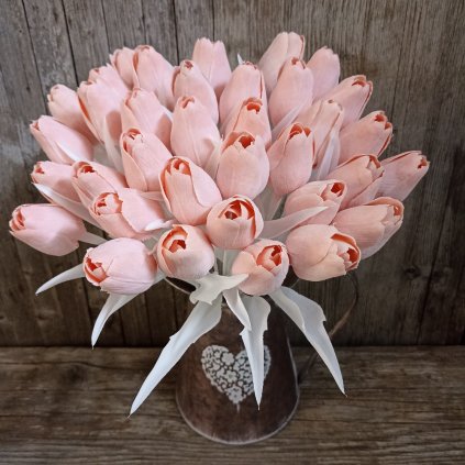 46824 tulipan umely koral s bielou stonkou a listom jemne bieleny 44cm cena za 1ks
