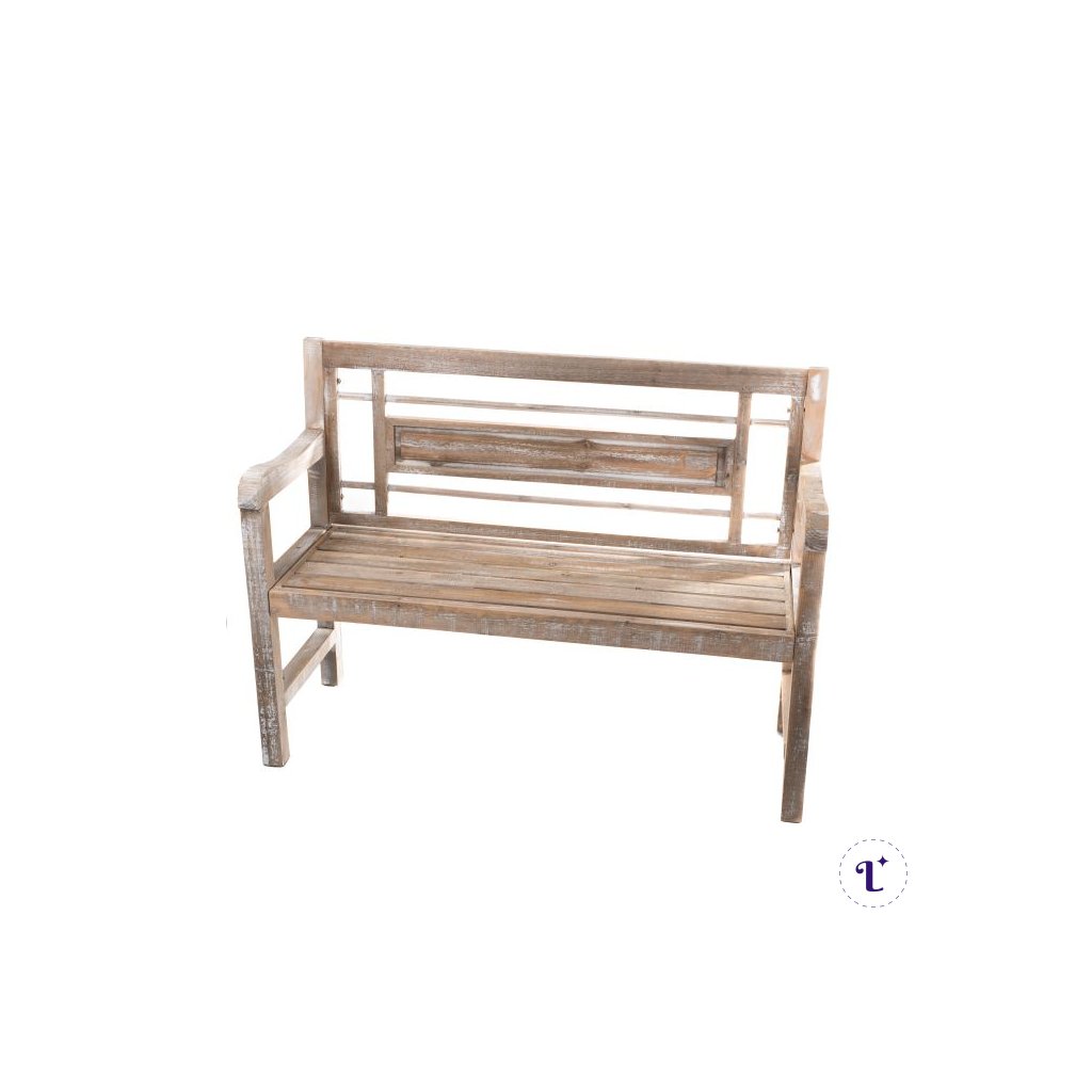 Lavička drevená vintage hnedá jemne bielená 115×85×45cm