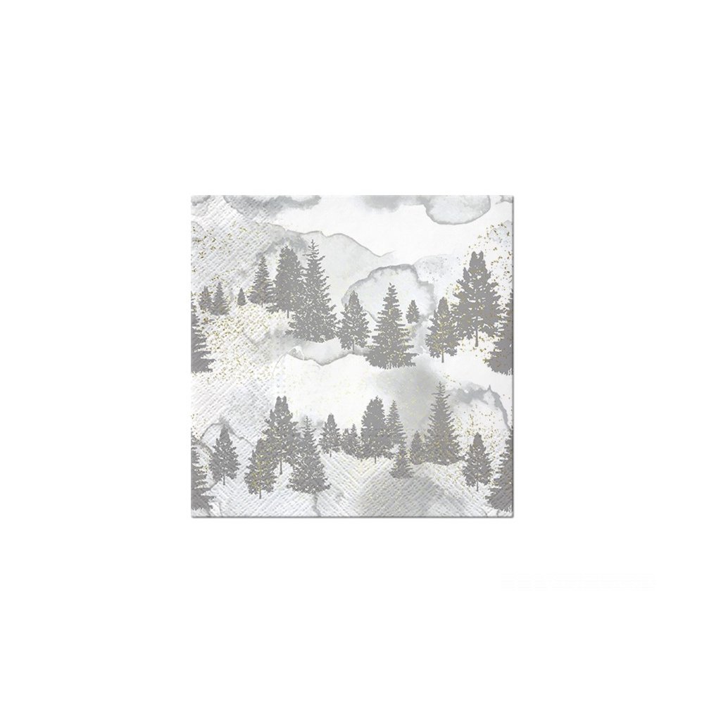 Vianočné papierové servítky so stromčekmi sivé 33x33cm