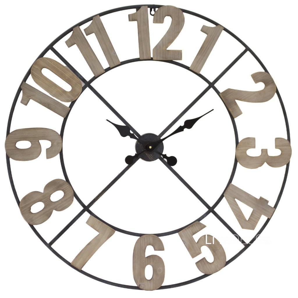 Nástenné hodiny moderné kovový rám drevené číslice 80x80x3cm