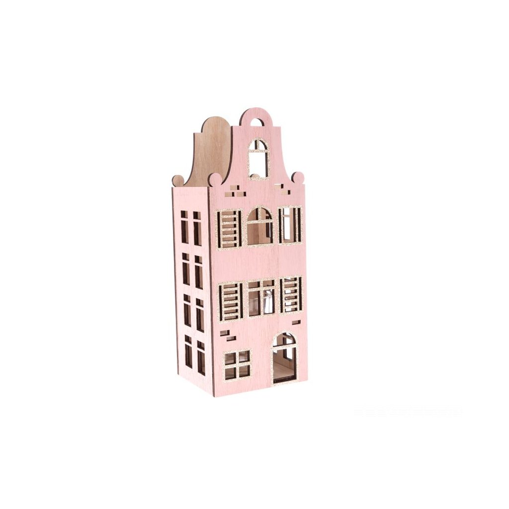 svietnik - drevený domček, ružový 10x26x9 cm