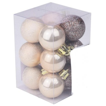 VIANOČNÉ GULE plastové CHAMPAGNE 3CM cena za 12ks