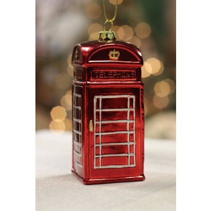 Červená závesná ozdoba telefónna búdka 11cm