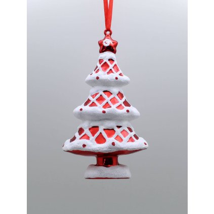 Bieločervená závesná ozdoba vianočný stromček 13cm