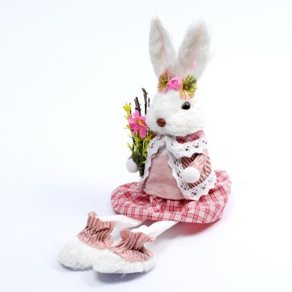 ZAJAČICA SEDIACA TEXTIL BIELO RUŽOVÁ 12x10x43CM