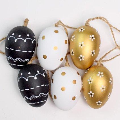 ZÁVES VAJCE PLAST S/6 6CM ZLATÁ/ČIERNA/BIELA