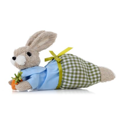 ZAJAC LEŽIACI MOD/ZEL OBLEČ., MRKVIČKA, PRIADZA 12*19*12CM