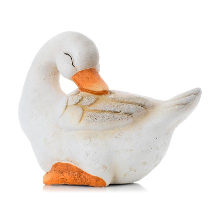 HÚSKA SPIACA BIELO-HNEDÁ/ORANŽOVÁ KERAMIKA 19*13*14,5CM