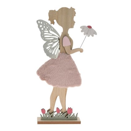DIEVČA S KRÍDLAMI DREVO 24x6x48CM RUŽOVÁ