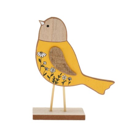 VTÁK DREVO 14x5x17CM ŽLTÝ