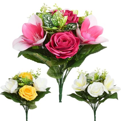 KYTICA MAGNÓLIA RUŽA x12 MIX 3F 34CM