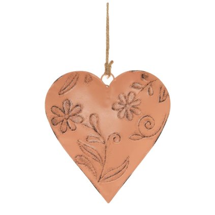 ZÁVES SRDCE KVETY KOV 14x14CM ORANŽOVÉ