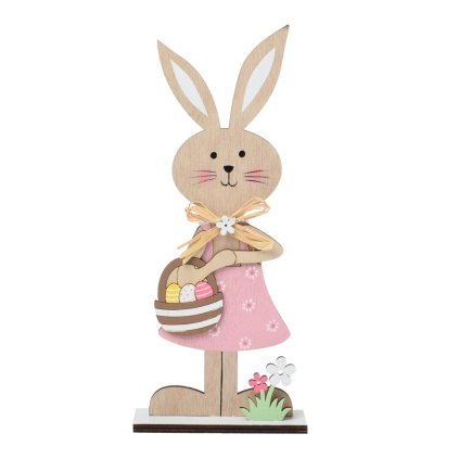 ZAJAČICA S KOŠÍKOM DREVO 11x4,5x25,5CM ŘUŽOVÁ
