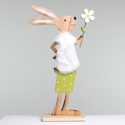 VELKONOČNÁ DEKORÁCIA ZAJAČICA S KVETOM DREVO ZELENÁ 12x5x24,5CM