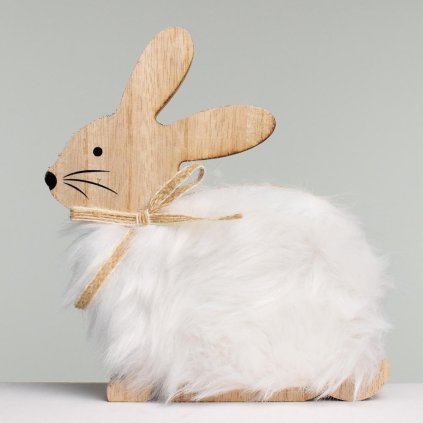 VELKONOČNÁ DEKORÁCIA ZAJAC S KOŽÚŠKOM DREVO BIELY 16x2x18CM