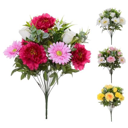 KYTICA RUŽA,GERBERA,PIVONKA, ZELEŇ 4F 57cm