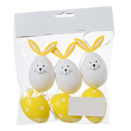VAJÍČKA MIX BIE/ŽLT ZAJAC, ŽLT S BODKAMI PLAST S/6 6CM