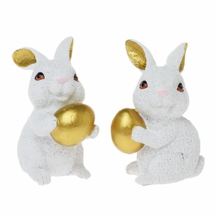 ZAJAC S VAJÍČKOM POLY 7x5x10,5CM BIELOZLATÁ MIX - CENA ZA 1KS