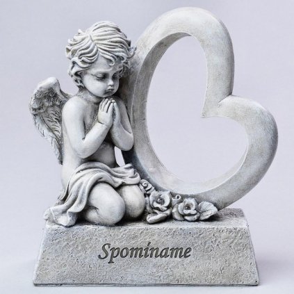 ANJEL SO SRDCOM S LED S NÁPISOM SPOMÍNAME POLYRESIN 18x8x19CM