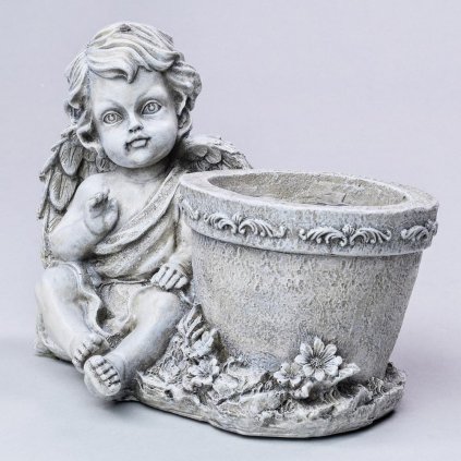 OBAL ANJEL SIVÝ POLYRESIN 23x13x17,5CM