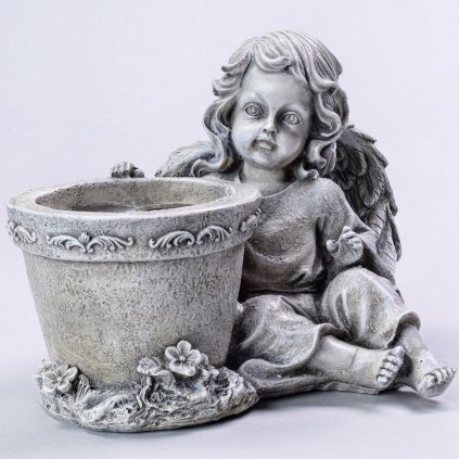 OBAL ANJEL SIVÝ POLYRESIN 23x13x17,5CM