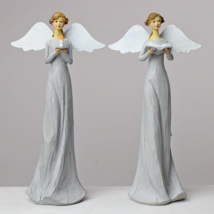 Anjel - polyresin, sivý, mix 2, 10 x 5,5 x 20,5cm - cena za 1ks