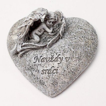 SRDCE S ANJELOM SIVÉ 7,5x7x4,5CM POLYRES