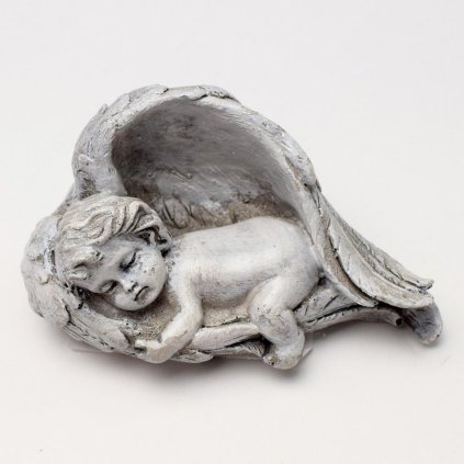 ANJEL V KRÍDLACH SIVÝ 9,5x6x6CM POLYRES