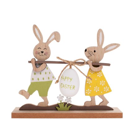 ZAJACE S VAJÍČKOM NA PODSTAVCI DREVO 18x8x15,5CM