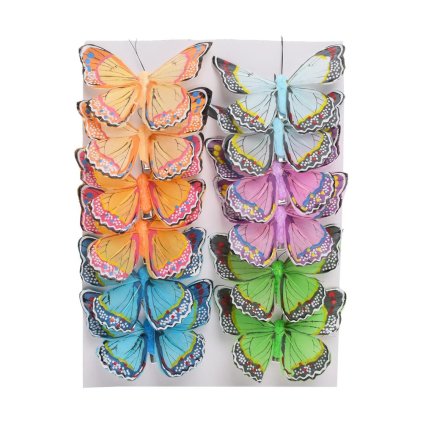 MOTÝLE FAREBNÉ NA KLIPE 8CM S/12