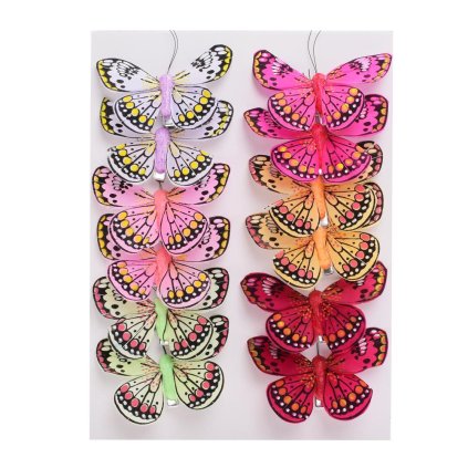 MOTÝLE FAREBNÉ NA KLIPE 7CM S/12