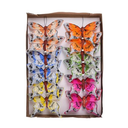 MOTÝLE FAREBNÉ NA KLIPE 8CM S/12