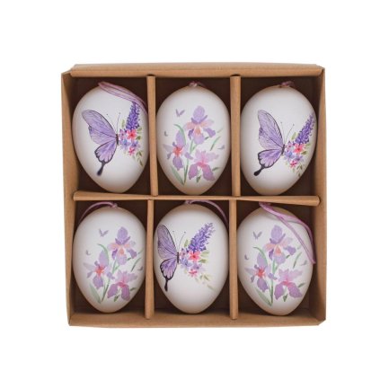 ZÁVES VAJÍČKA BIELE MOTÝĽ/KVET S/6 PLAST 6CM