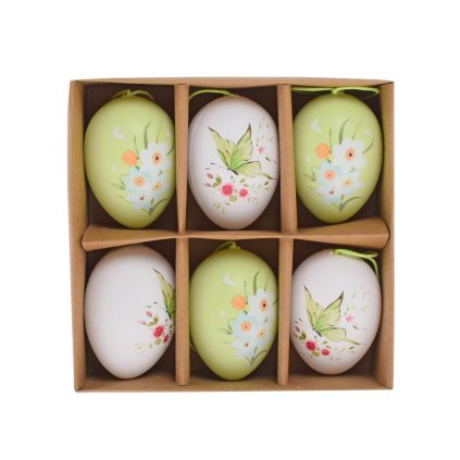 ZÁVES VAJÍČKA BIELO-ZELENÉ MOTÝĽ/KVET S/6 PLAST 6CM