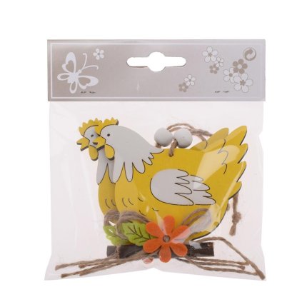 ZÁVES KURA ŽLT/BIE DREVO S/2 8,5*8,3CM