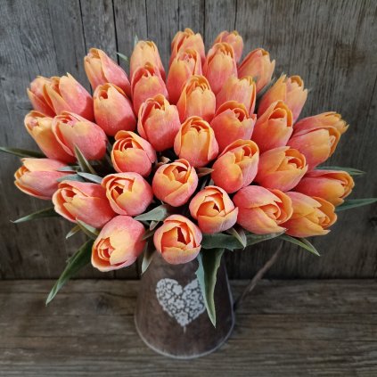 tulipán umelý oranžovo žltý jemne bielený 44cm, cena za 1ks