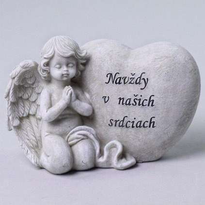 ANJEL SO SRDCOM S NÁPISOM NAVŽDY V NAŠICH SRDCIACH POLYRESIN 17x10x12CM