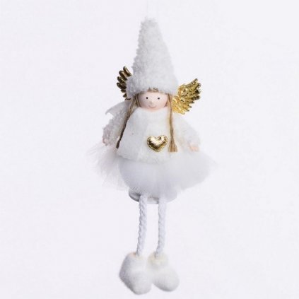 Anjelik biely s visiacimi nohami vianočná dekorácia 19CM