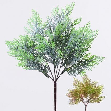 UMELÁ VETVIČKA ZÁPICH THUJA ZELENÁ, RUŽOVÁ 40CM