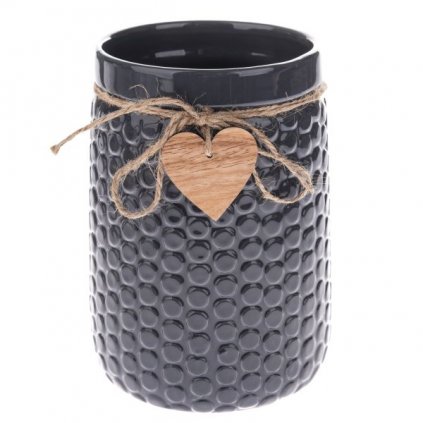 Keramická váza s dreveným srdiečkom tmavomodrá 14,5×20,2×19,5cm