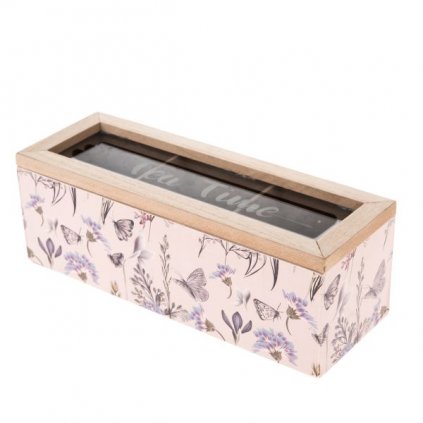 Krabička kvietky fialové na čaj drevená 23×8×8cm